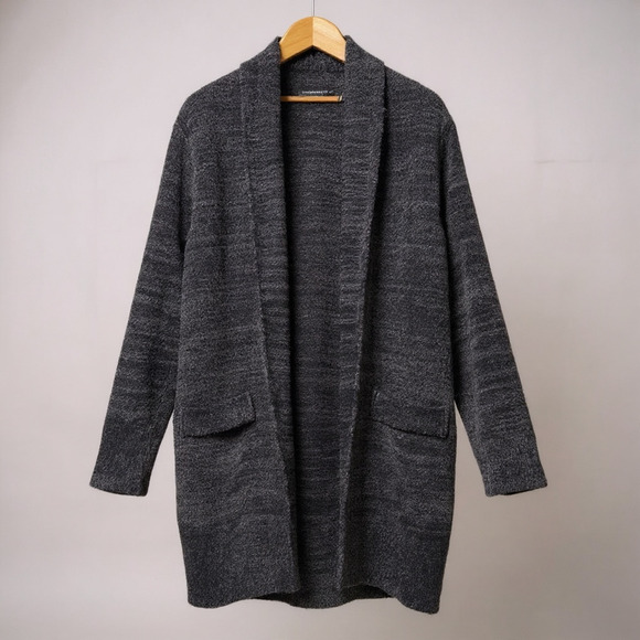 Barefoot Dreams CozyChic Cardigan Size L Open Front Soft Knit Heather Black - Picture 1 of 9